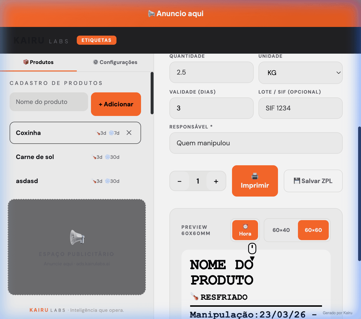 Preview da etiqueta 60x60mm